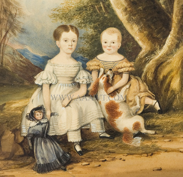 Portrait, Brother and Sister with Doll and Dog, Shown in Landscape
Anonymous
19th Century, entire view